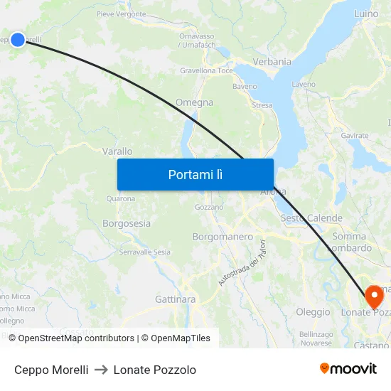 Ceppo Morelli to Lonate Pozzolo map