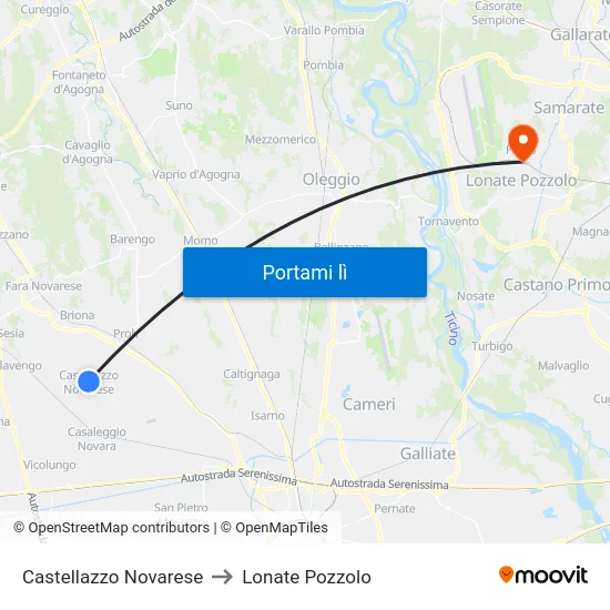 Castellazzo Novarese to Lonate Pozzolo map