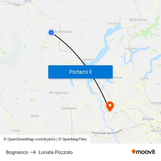 Bognanco to Lonate Pozzolo map