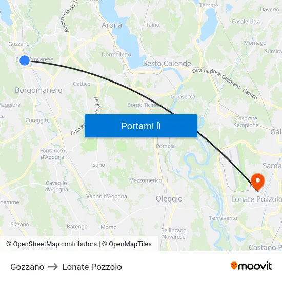Gozzano to Lonate Pozzolo map