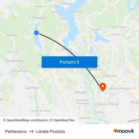 Pettenasco to Lonate Pozzolo map