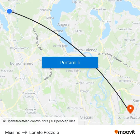 Miasino to Lonate Pozzolo map