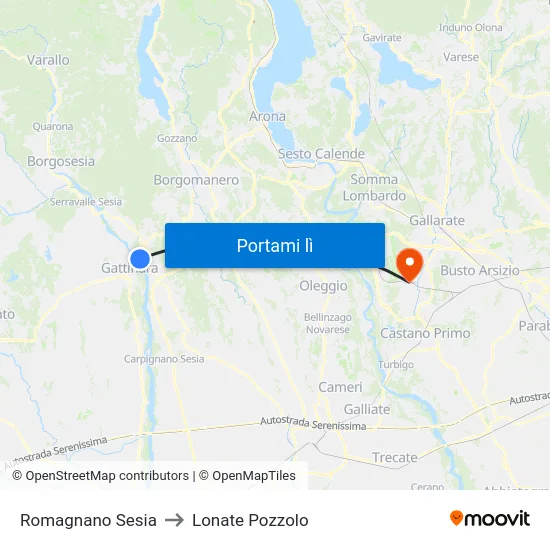 Romagnano Sesia to Lonate Pozzolo map