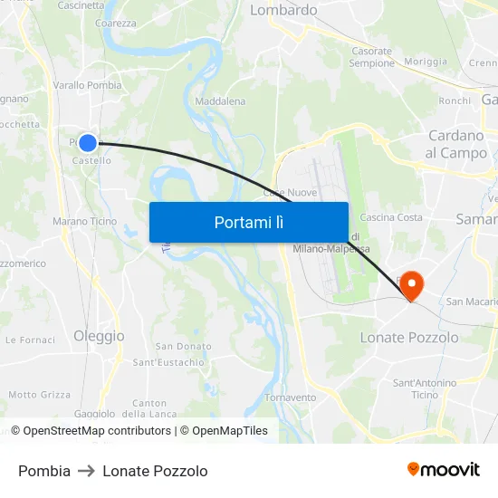 Pombia to Lonate Pozzolo map