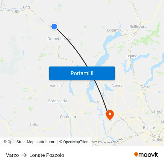Varzo to Lonate Pozzolo map