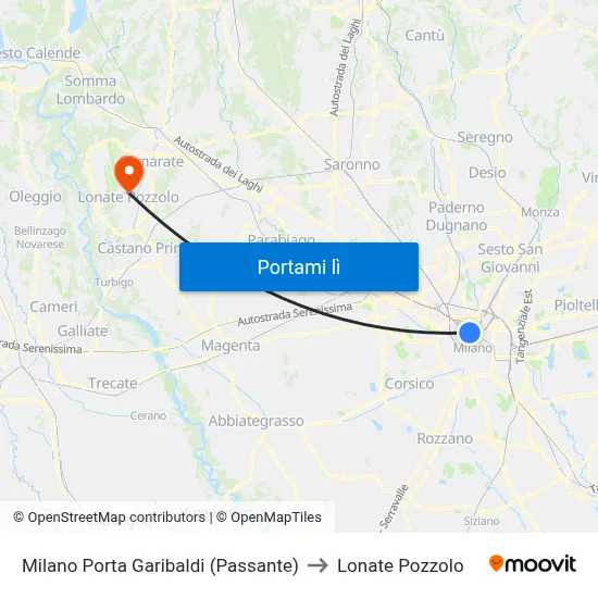 Milano Porta Garibaldi (Passante) to Lonate Pozzolo map