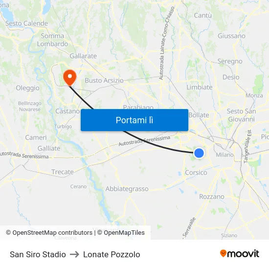 San Siro Stadio to Lonate Pozzolo map