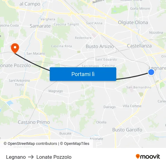 Legnano to Lonate Pozzolo map