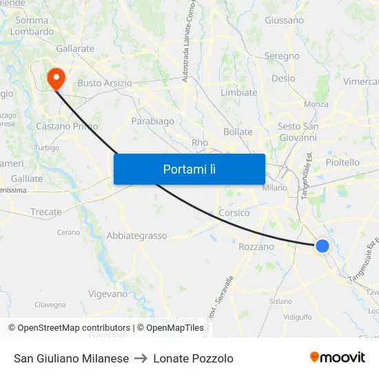San Giuliano Milanese to Lonate Pozzolo map