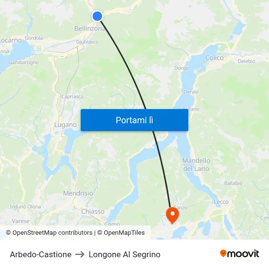 Arbedo-Castione to Longone Al Segrino map