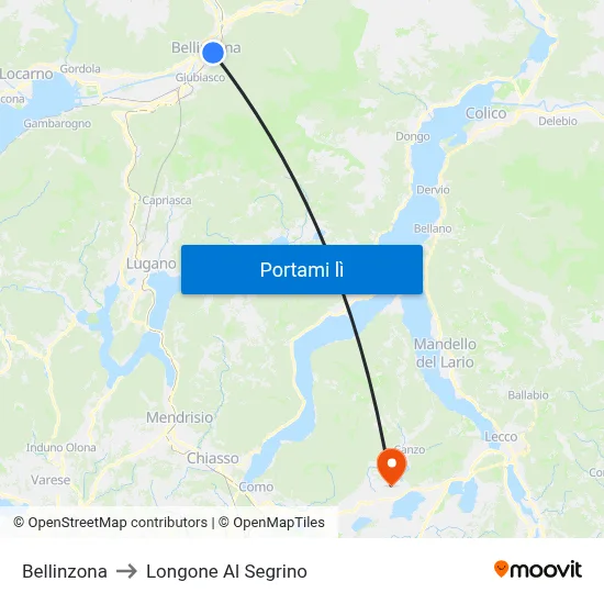 Bellinzona to Longone Al Segrino map