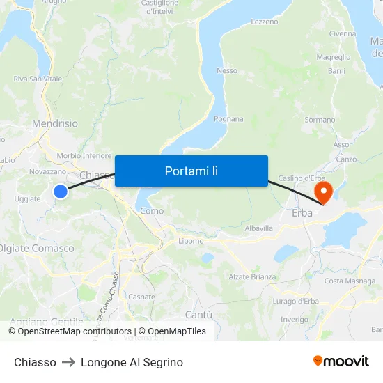 Chiasso to Longone Al Segrino map