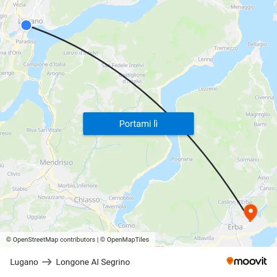 Lugano to Longone Al Segrino map