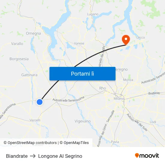 Biandrate to Longone Al Segrino map