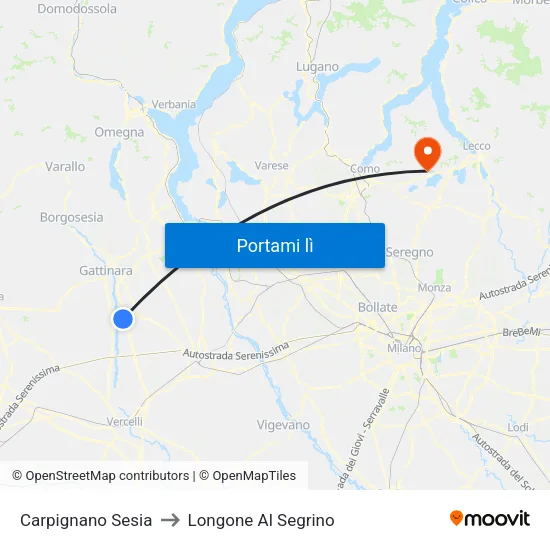Carpignano Sesia to Longone Al Segrino map