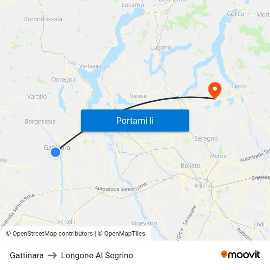 Gattinara to Longone Al Segrino map