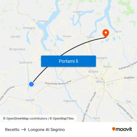 Recetto to Longone Al Segrino map