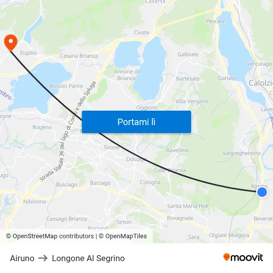 Airuno to Longone Al Segrino map