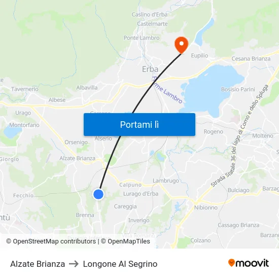 Alzate Brianza to Longone Al Segrino map