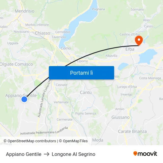 Appiano Gentile to Longone Al Segrino map