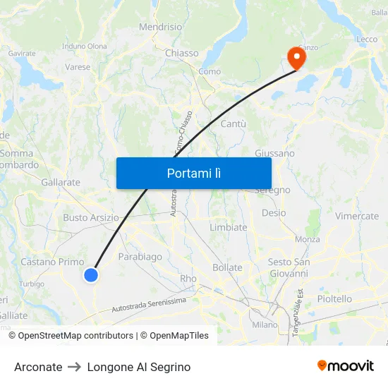 Arconate to Longone Al Segrino map