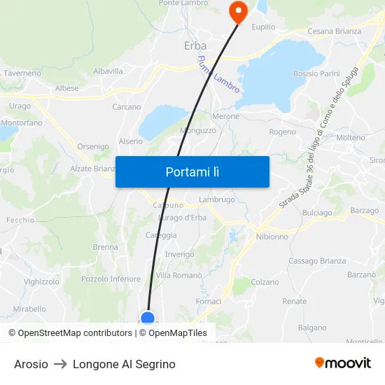 Arosio to Longone Al Segrino map