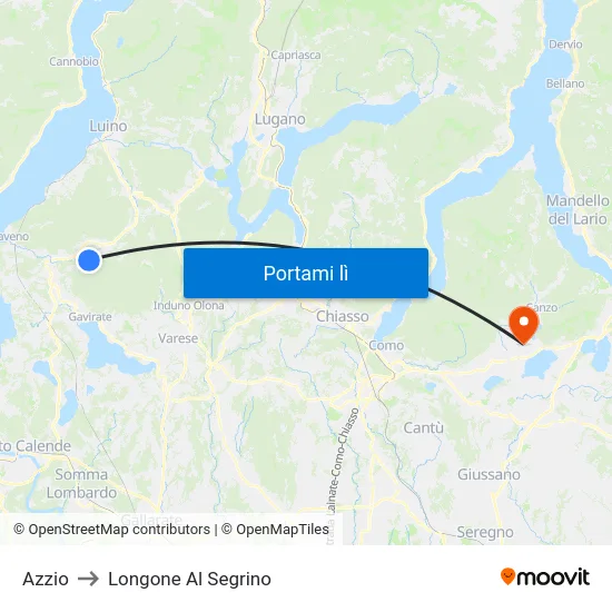 Azzio to Longone Al Segrino map