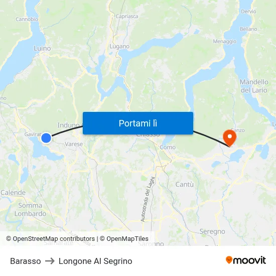 Barasso to Longone Al Segrino map