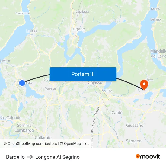 Bardello to Longone Al Segrino map