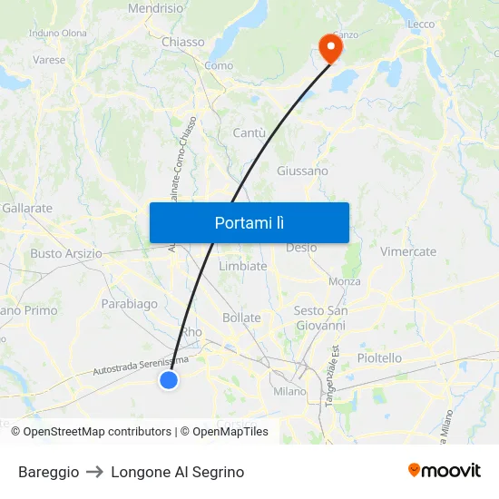 Bareggio to Longone Al Segrino map
