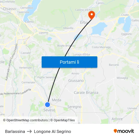 Barlassina to Longone Al Segrino map