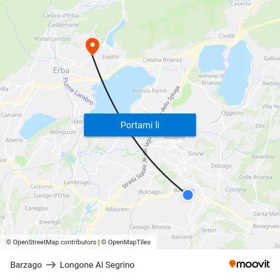 Barzago to Longone Al Segrino map
