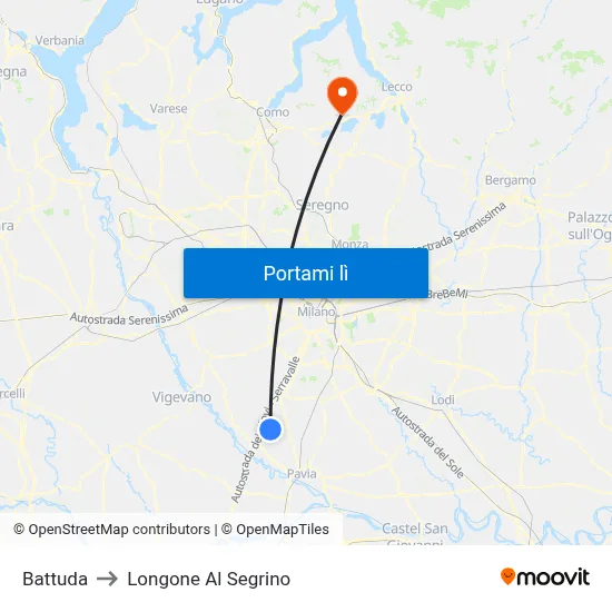 Battuda to Longone Al Segrino map