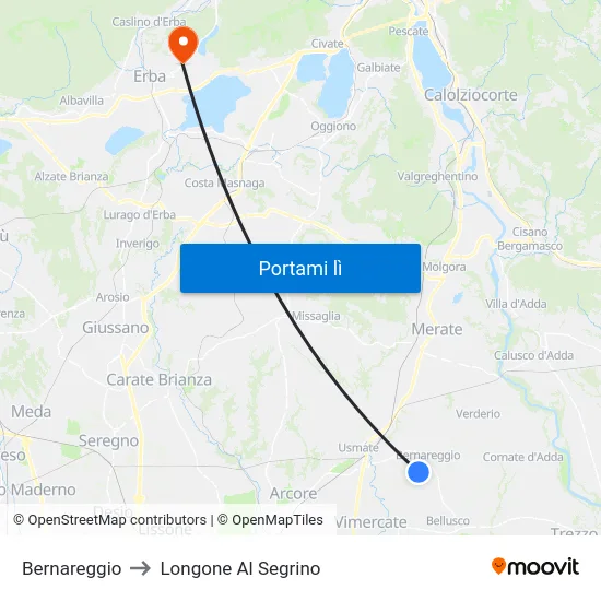 Bernareggio to Longone Al Segrino map