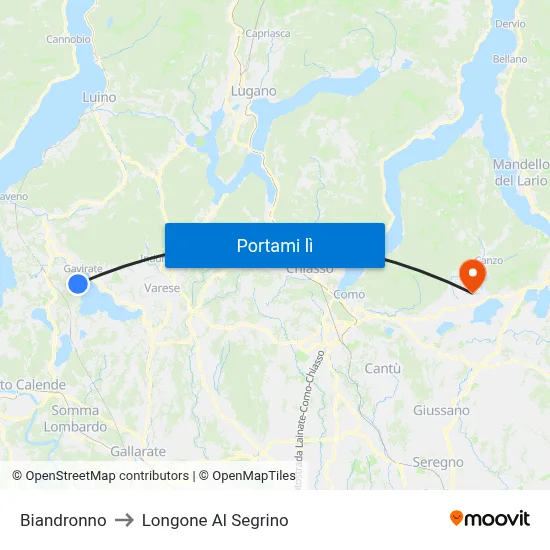 Biandronno to Longone Al Segrino map
