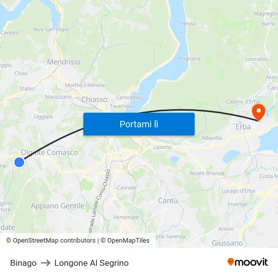 Binago to Longone Al Segrino map