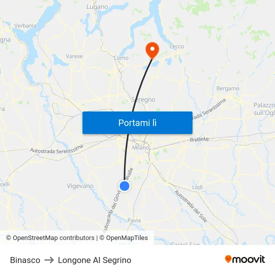 Binasco to Longone Al Segrino map