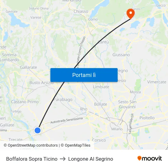 Boffalora Sopra Ticino to Longone Al Segrino map