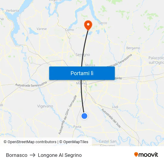 Bornasco to Longone Al Segrino map