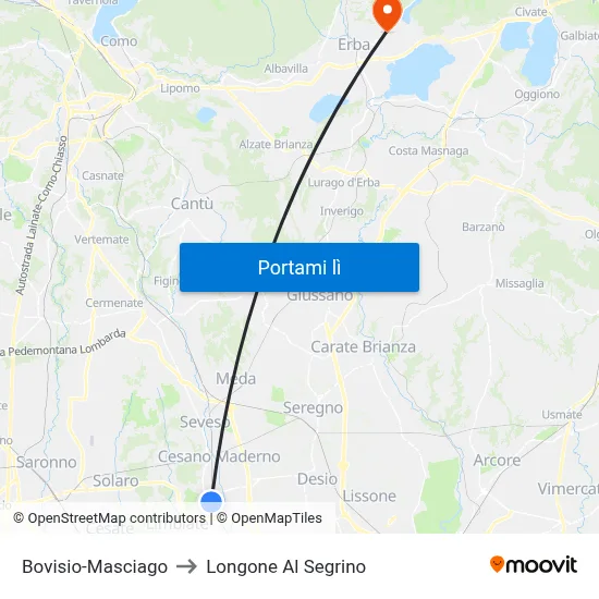 Bovisio-Masciago to Longone Al Segrino map