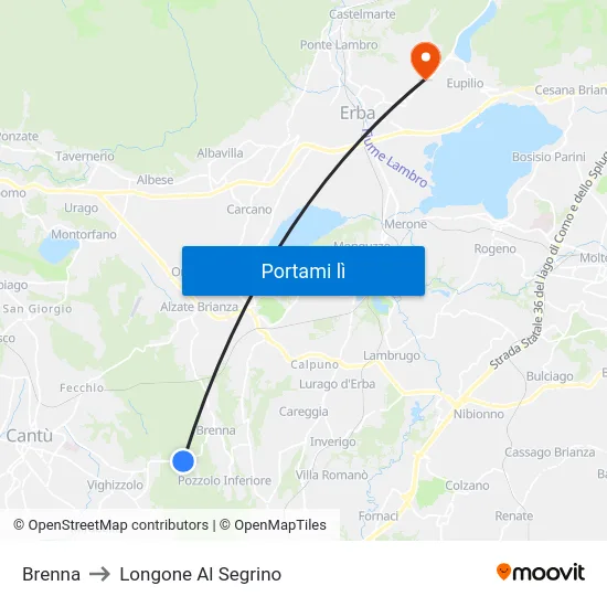 Brenna to Longone Al Segrino map