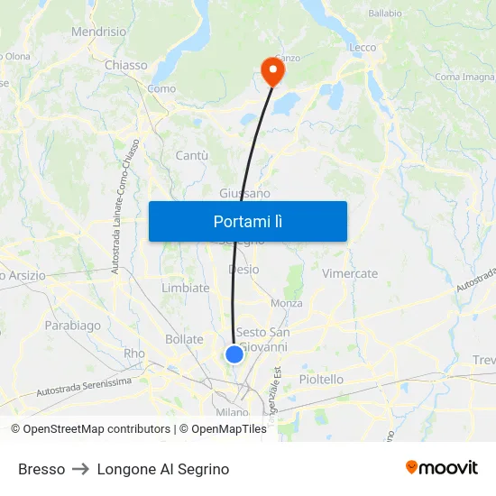 Bresso to Longone Al Segrino map