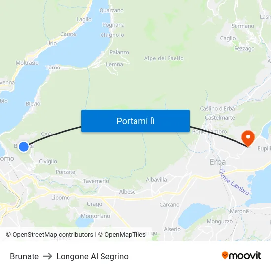 Brunate to Longone Al Segrino map