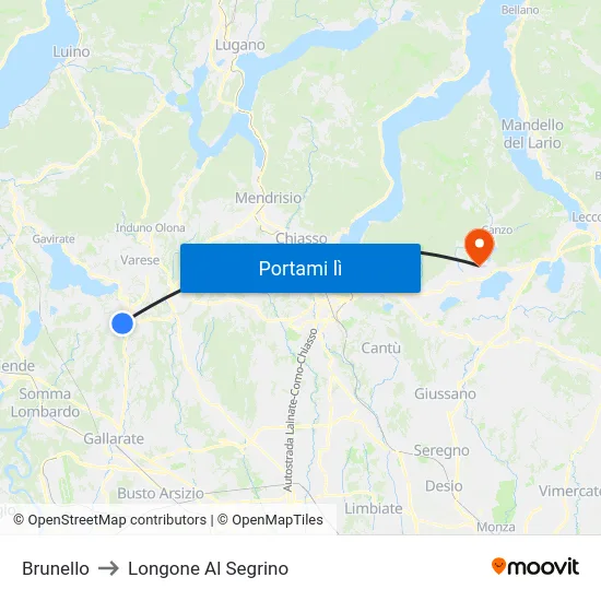 Brunello to Longone Al Segrino map