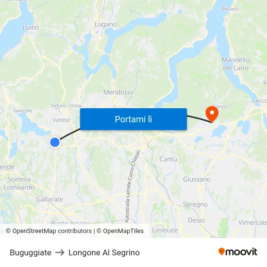 Buguggiate to Longone Al Segrino map