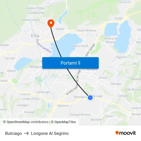 Bulciago to Longone Al Segrino map