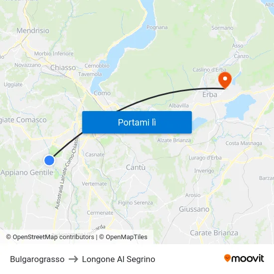 Bulgarograsso to Longone Al Segrino map