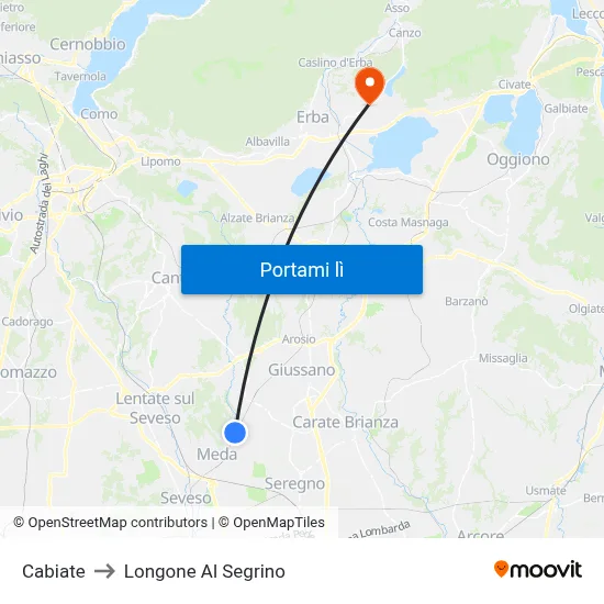 Cabiate to Longone Al Segrino map