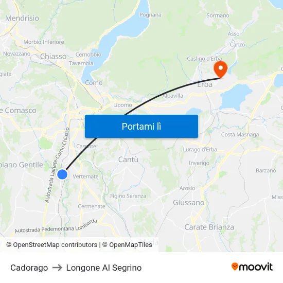 Cadorago to Longone Al Segrino map