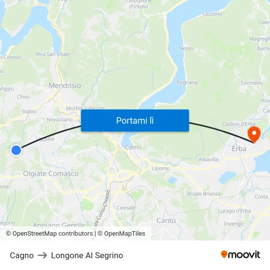 Cagno to Longone Al Segrino map
